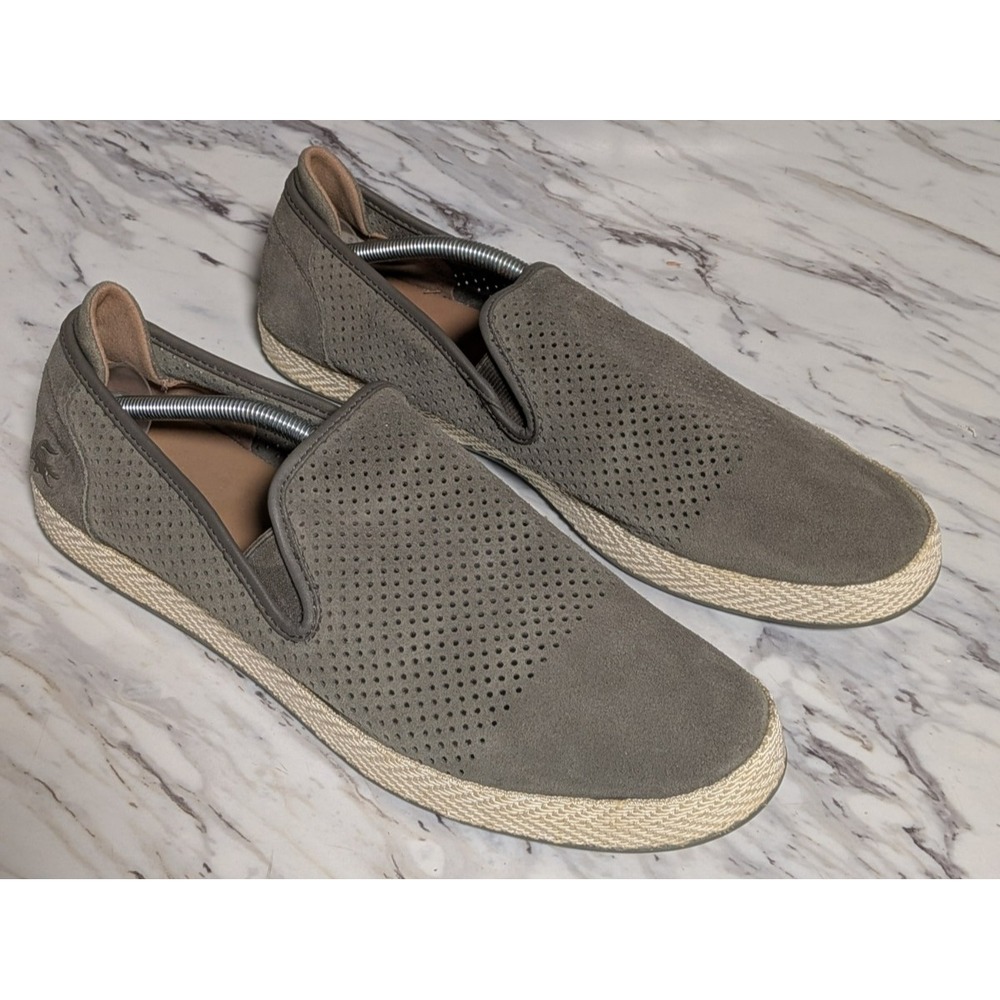 Lacoste Men's Green Perforated Suede Leather Espadrilles Tombre Loafers Size 13